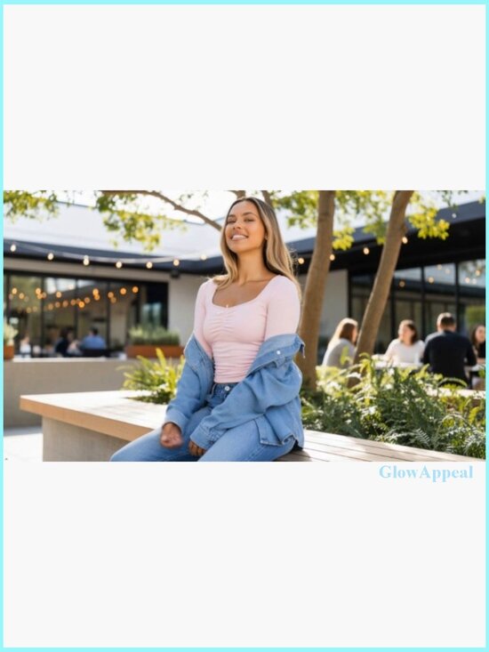 Long Sleeve Sweetheart Neck T-Shirt, Polyester Spandex Blend, Slim Fit - Picture 6 of 6